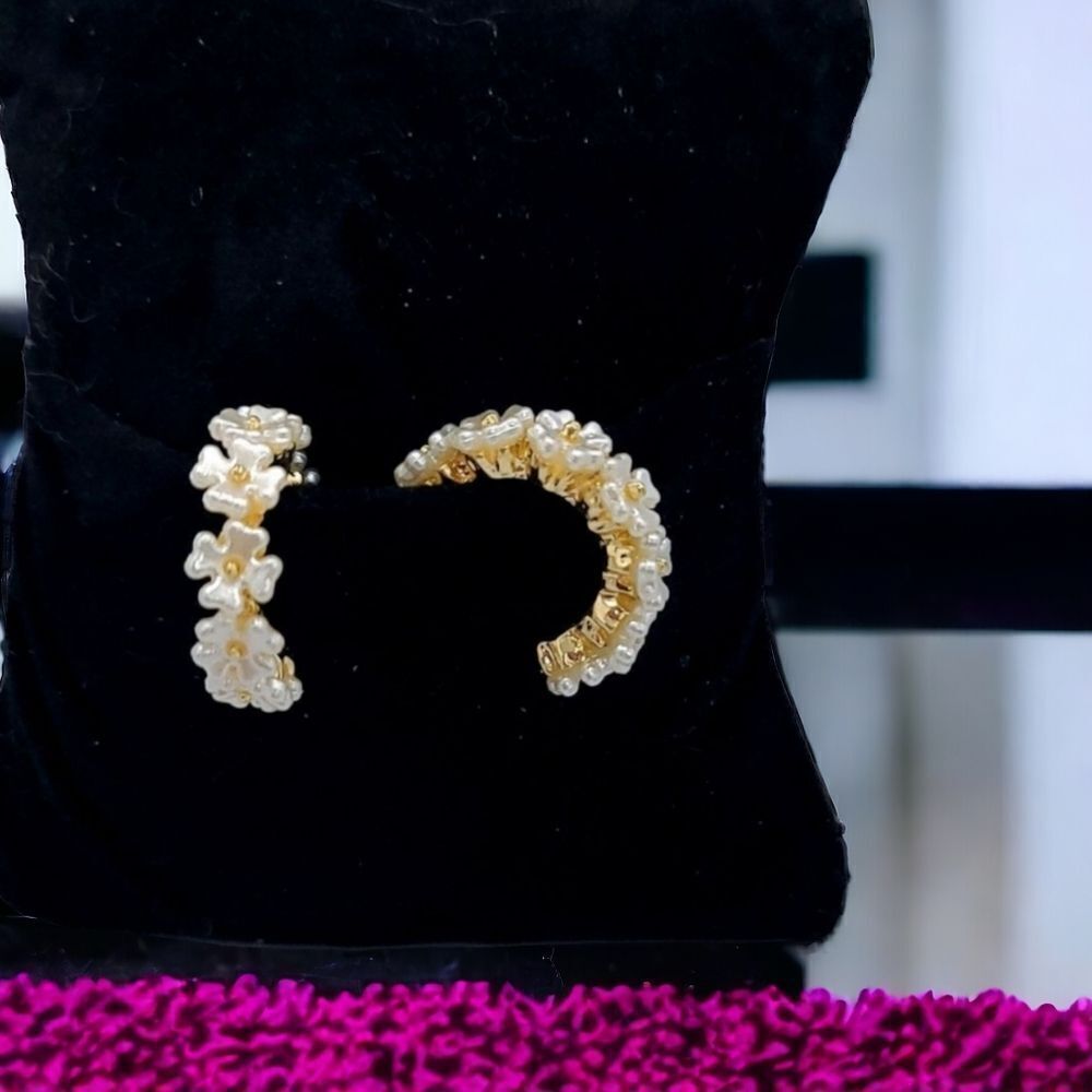 Japanese Cherry Blossom Floral Hoop Earrings Wedding Prom Formal Jewelry Woman's